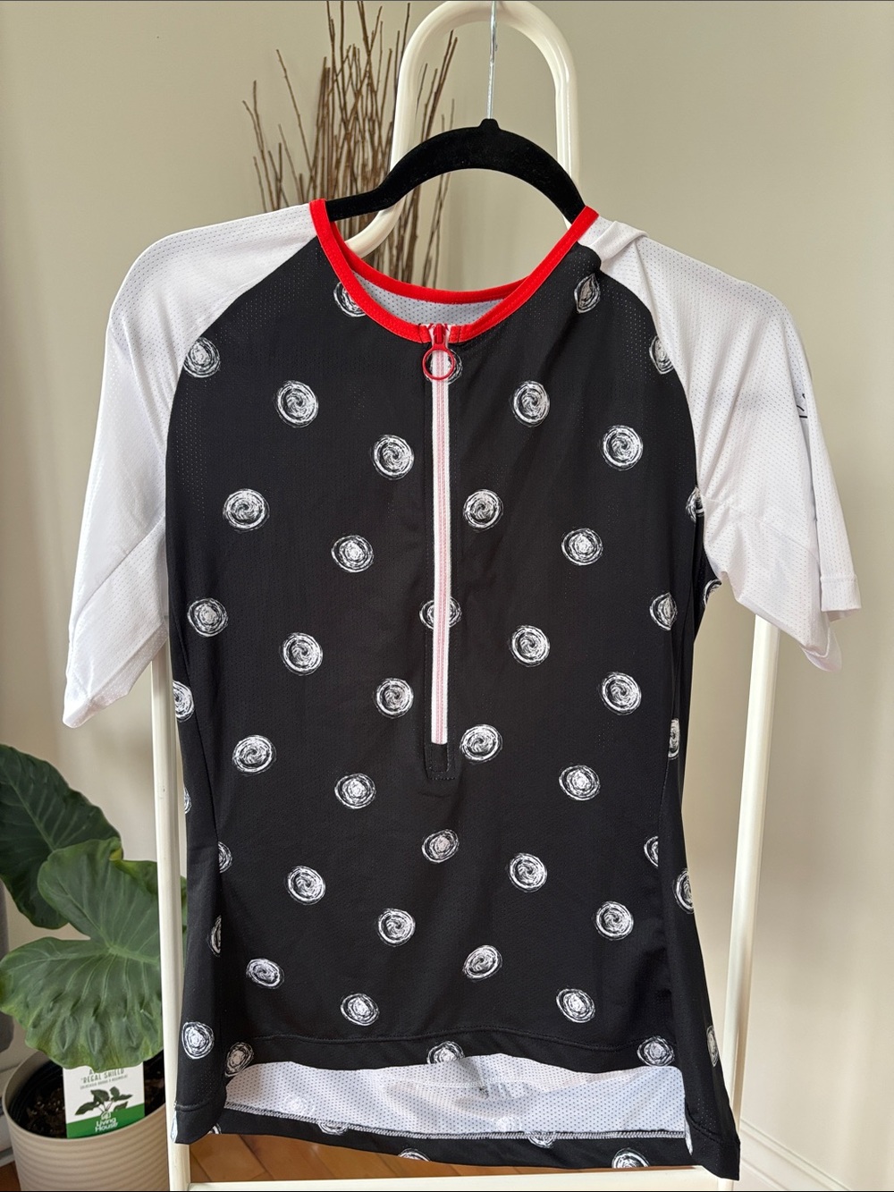 Black Polka Dot Athletic Top with Orange Trim